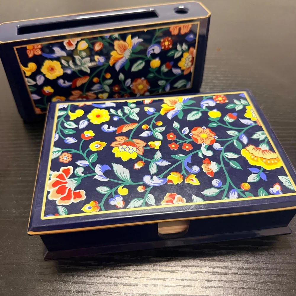 Otagiri Lacquerware Vintage Desk Set Meadow Norman Clifton Floral Japan 2pc